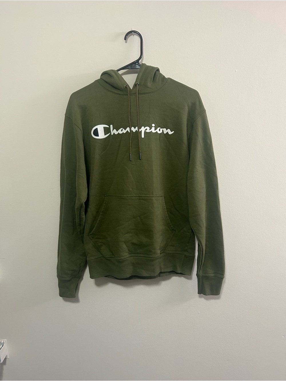 Champion Olive Green Pullover Hoodie with White Logo